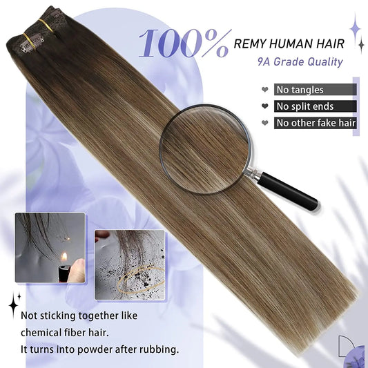Extensiones de Clip en Pelo Natural Liso Remy – Set 5 & 7 Piezas