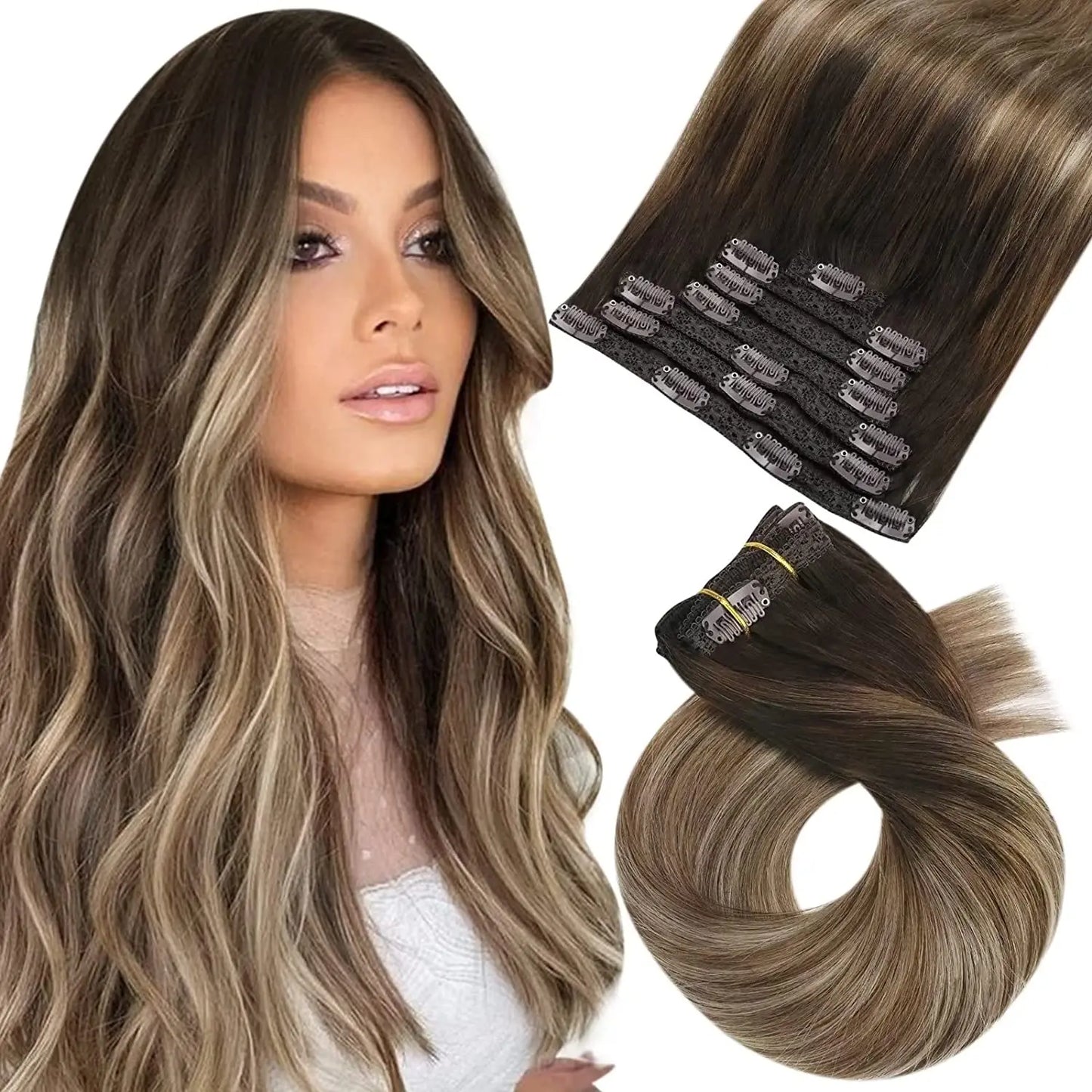 Extensiones de Clip en Pelo Natural Liso Remy – Set 5 & 7 Piezas