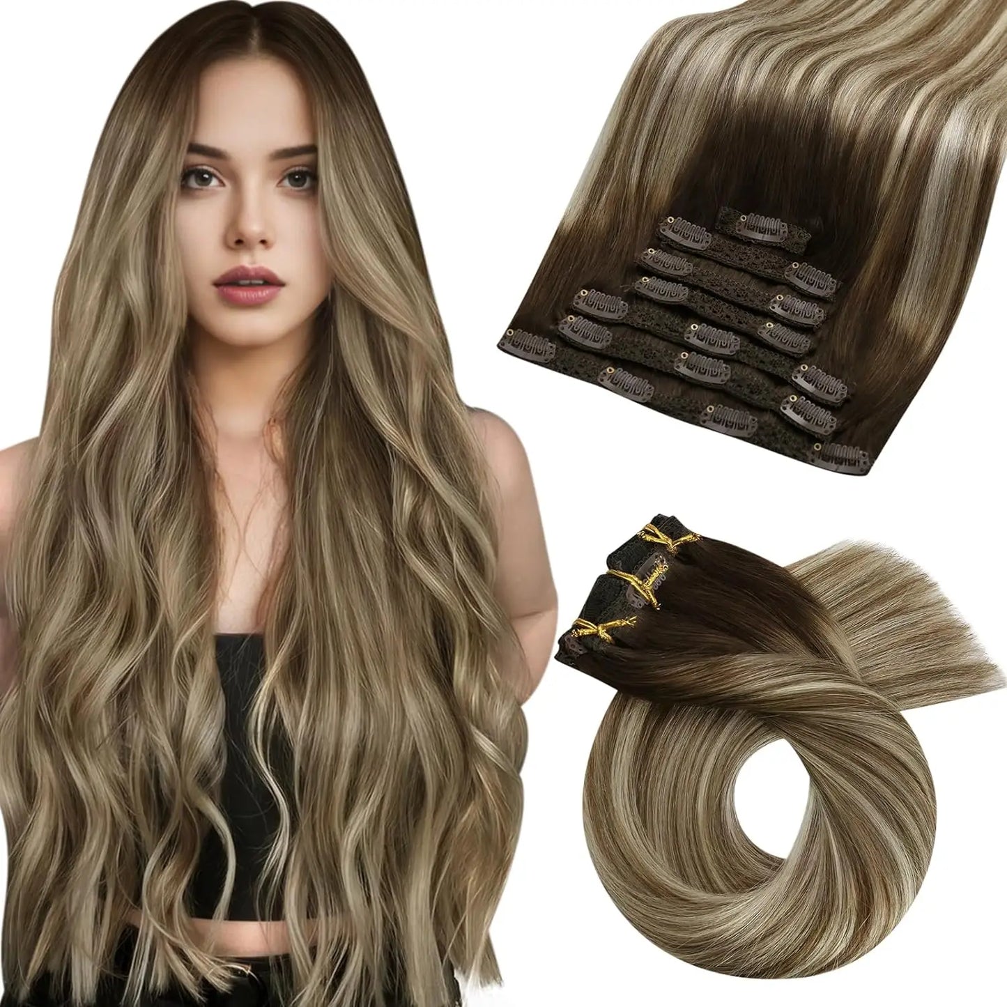 Extensiones de Clip en Pelo Natural Liso Remy – Set 5 & 7 Piezas